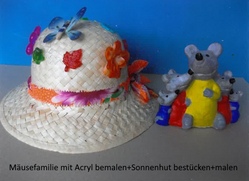 Terrakotta Mäusefamiliemit Acryl bemalen" + Sonnenhut bestücken + freies Malen nach Vorlagen