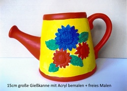 15 cm große Terrakotta Gießkanne mit Acry bemalen + freies Malen nach Vorlagen