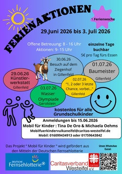 Ferienaktionen 1. Sommerferienwoche (29.06. - 03.07.2026) in Gillenfeld und Gerolstein