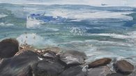 Malen: Meerlandschaft mit Steinen (Acrylfarbe auf Leinwand)