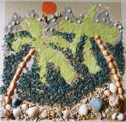 Sandbild auf Holz