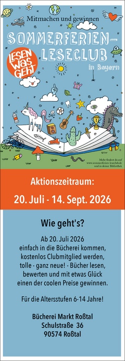 Sommerferien-Leseclub Anmeldung in der B&uuml;cherei w&auml;hrend der &Ouml;ffnungszeiten
