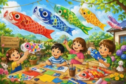 Wir bauen fliegende Fische (Koinobori/Japan)!