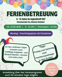 Ferienspa&szlig; im Jugendtreff (Betreuungsangebot in den Faschingsferien mit Faschingsparty)