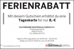 Ferienrabatt f&uuml;r Skatehalle Aurich
