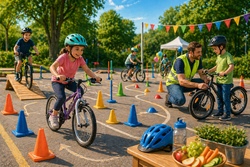 Geschicklichkeit und Sicherheit beim Fahrrad-Parcour