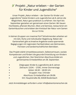 "Natur erleben - der Garten f&uuml;r Kinder und Jugendliche" (ausgebucht)