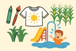 Bunter Nachmittag mit T-Shirt bemalen im Pfarrheim und Abenteuer am Wasserspielplatz! 