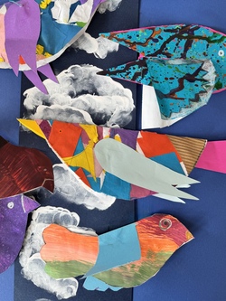 Musik und Kunst: Dreidimensionales Bild - Vogelschwarm