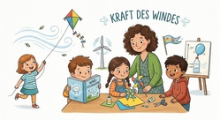 Geschichten, Experimente und Basteln zum Thema Wind.