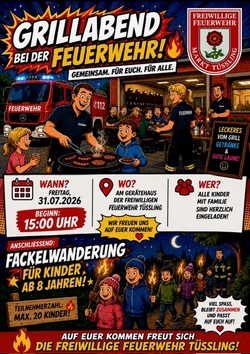 Ferienprogramm der FF-T&uuml;ssling (Wasserspa&szlig; mit Grillen und Fackelwanderung)